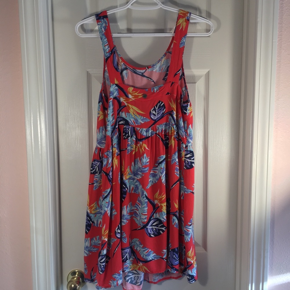 ROXY Women's Red Tropical Floral Dress X SMALL Ope